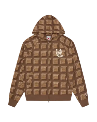 Hanorac cu glugă și fermoar, model waffle ciocolată