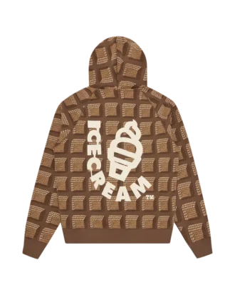 Hanorac cu glugă și fermoar, model waffle ciocolată