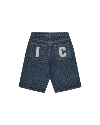 Șorturi din denim pentru femei cu model houndstooth și Running Dog alergând