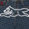 Șorturi din denim pentru femei cu model houndstooth și Running Dog alergând Șorturi din denim pentru femei cu model houndstooth și Running Dog alergând