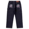 Pantaloni de tâmplar din denim cu Running Dog alergând pe marginea țesăturii