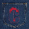Pantaloni din denim cu câine alergând din cristale