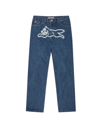Pantaloni din denim cu două buzunare și câine alergând