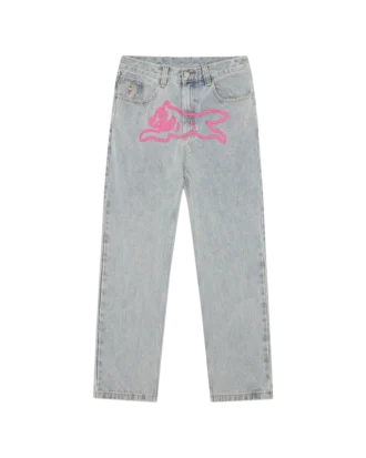 Pantaloni din denim cu două buzunare și câine alergând