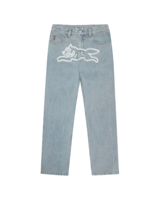 Pantaloni din denim cu două buzunare și câine alergând