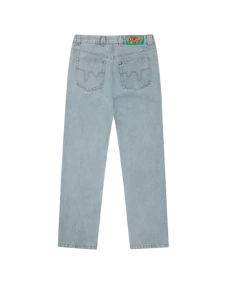 Pantaloni din denim cu două buzunare și câine alergând