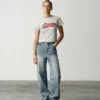 Pantaloni din denim pentru femei cu imprimeu „Running Dog” în stil vintage