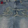 Pantaloni din denim pentru femei cu imprimeu „Running Dog” în stil vintage