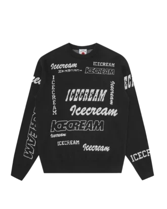 Pulover de tricot cu guler rotund și imprimeu cu logo-uri multiple