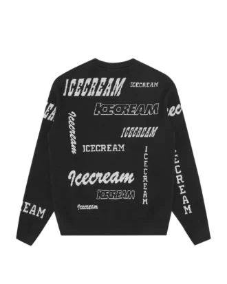 Pulover de tricot cu guler rotund și imprimeu cu logo-uri multiple