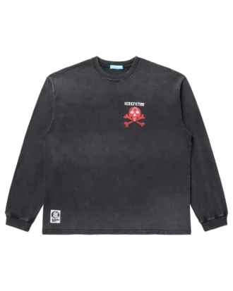 Tricou din bumbac cu mâneci lungi, cu aspect uzat, ICECREAM